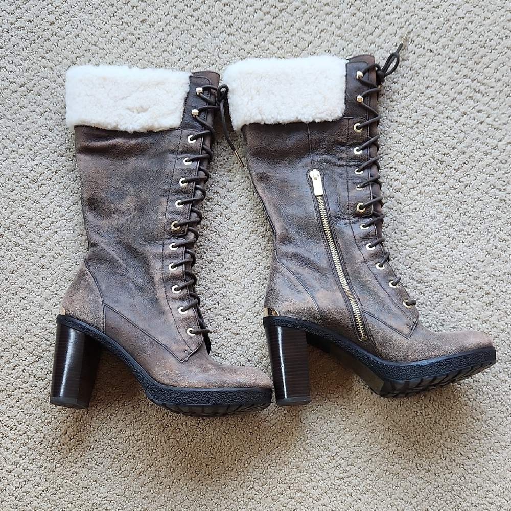 Women's Brown and Cream Lace-Up Boots